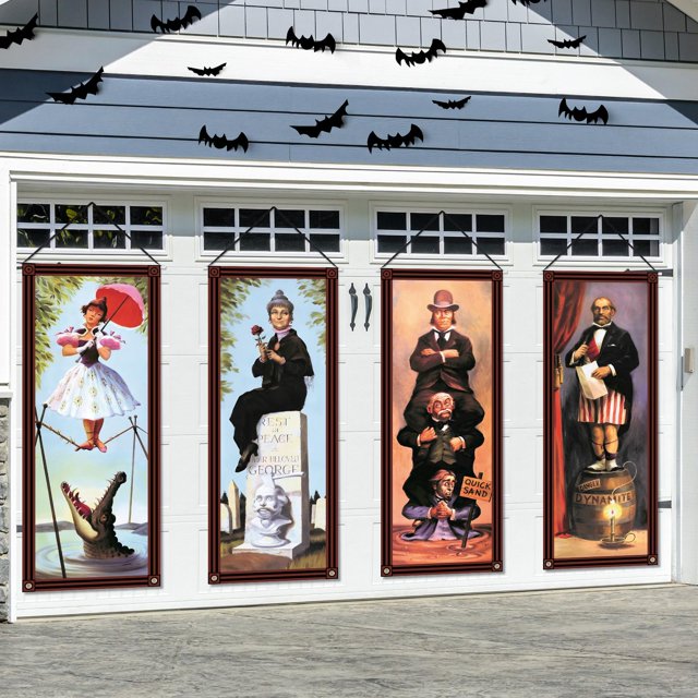 Pancartas Arosche Haunted Mansion para decoración de Halloween, 4 unidades