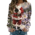 thumbnail image 1 of Chandail en Molleton de Noël pour Femmes Col Rond Pull Chaud Manches Longues Cardigan de Vacances Imprimé Mode Pull Mi-Long, 1 of 4