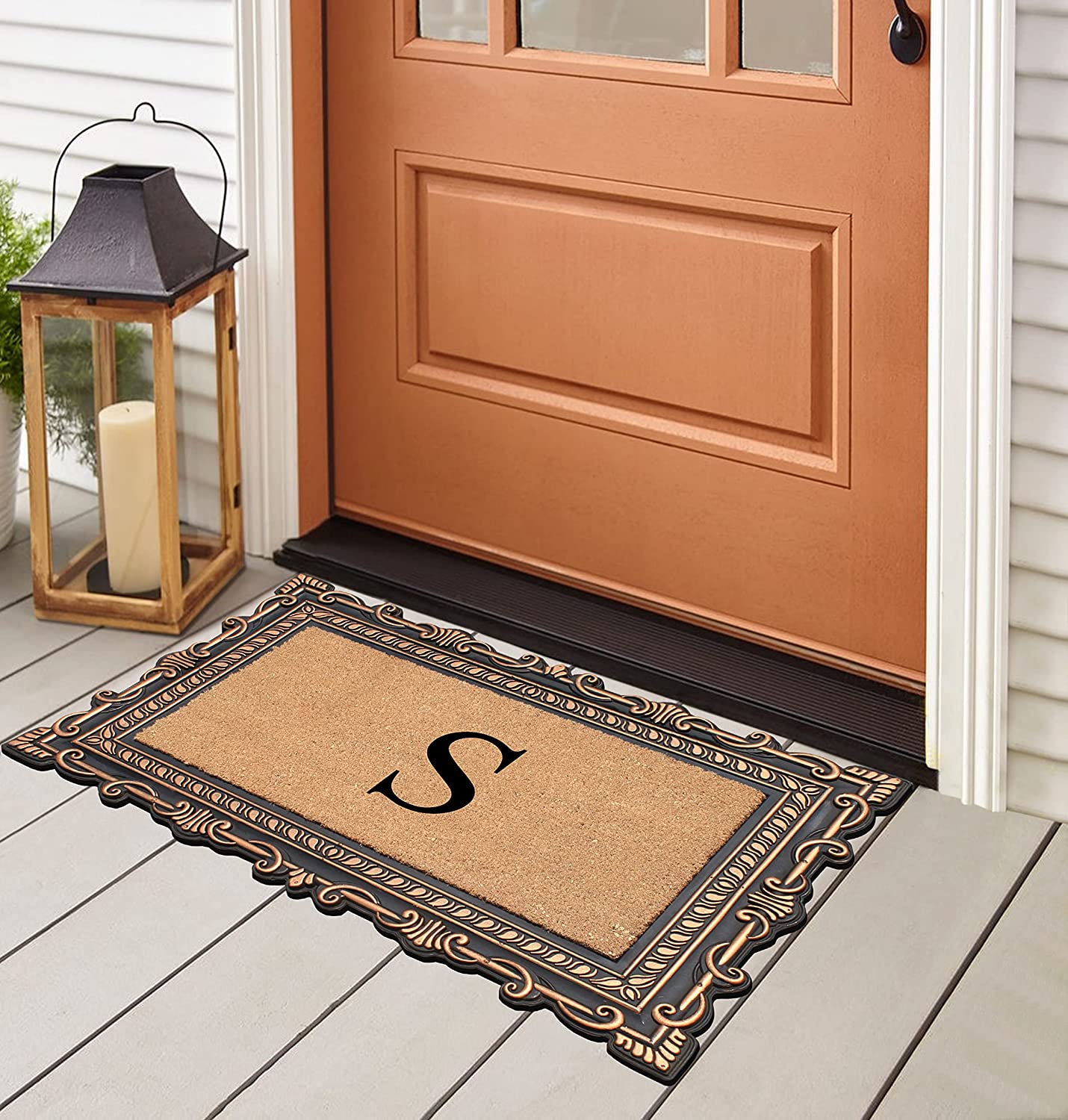 A1HC Natural Rubber & Coir 24x36 Monogrammed Doormat For Front Door, Anti-Shed Treated Durable Doormat for Outdoor Entrance, Heavy Duty, Low Profile, Easy to Clean, Long Lasting Front Porch Entry Rug