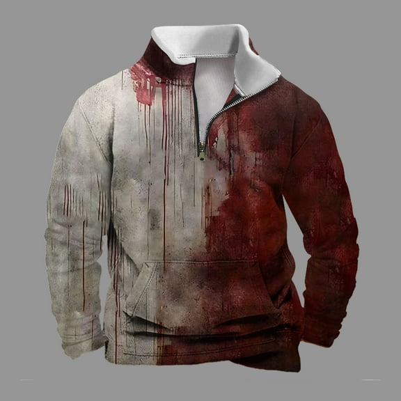 WXLWZYWL Halloween Mens Hoodie Hoodless Halloween Printed Shirt Long Sleeve Quarter Zipper Collar Shirts Tops with Pocket