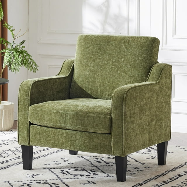 Ktaxon Accent Chair with Thick Cushion, Mid-Century Modern Single Sofa Chenille Armchair for Living Room, Bedroom Green