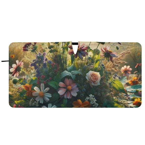 Boho Wildflowers Herbs Floral Car Windshield Sun Shade Foldable Front Window Shades Cover Sun Visor Shield Block