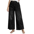 thumbnail image 5 of WJSROAC Womens Wide Leg Cropped Jeans Elastic Waisted Denim Pants Frayed Hem Vintage Drawstring Capri Pants With Large Pockets Y2K Outfits, 5 of 8