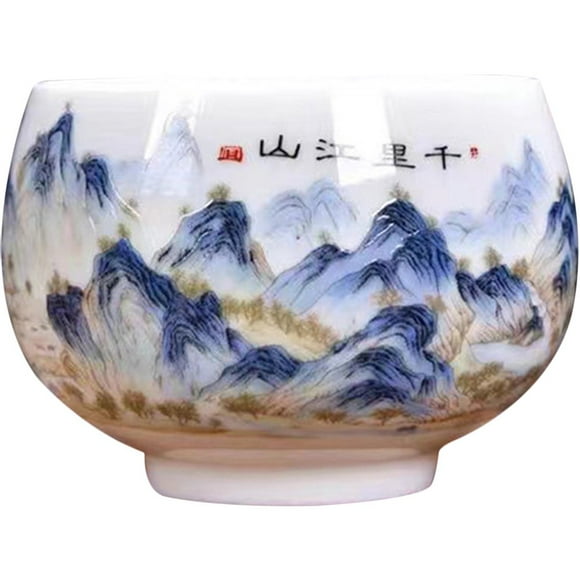 AMERTEER Hand Painted Traditional Chinese Ceramic Teacup Tea Cup Landscape Pattern Teacup Gift