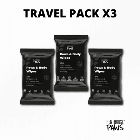 Penthouse Paws® Gentle Pet Cleansing Wipes, Hypoallergenic, Grooming Wipes for, 3-Pack Travel Size, for Dog & Cat (Unscented)