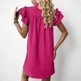 thumbnail image 3 of Aellinatey Womens Dresses V-Neck Drawstring Ruffle Cap Short Sleeve Side Pockets Dress, 3 of 10