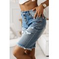 thumbnail image 2 of POGLIP Women's Sky Blue Button Fly Distressed Skinny Bermuda Denim Shorts, 2 of 6