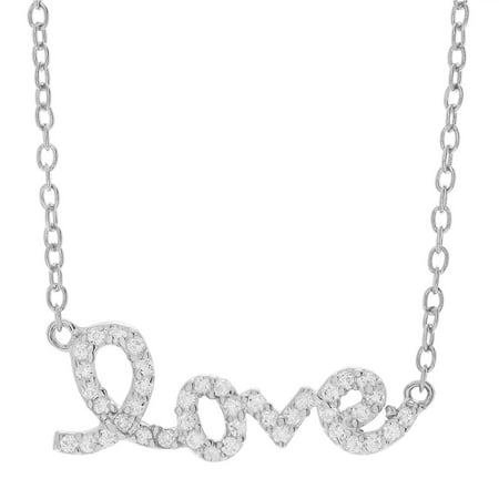 Brinley Co. Women's CZ Sterling Silver Love Pendant Fashion Necklace, Silver