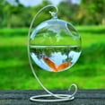 thumbnail image 1 of Round/Rectangle Shape Hanging Glass Aquarium Fish Tank Fish Bowl Transparent Vase Ornament With Rack Holder Home Decoration, 1 of 4