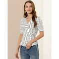 thumbnail image 3 of Unique Bargains Hauts à Pois pour Femmes, Taille Nouée, Ourlet à Volants, Col en V, Cache-Cœur à Basque, 3 of 6