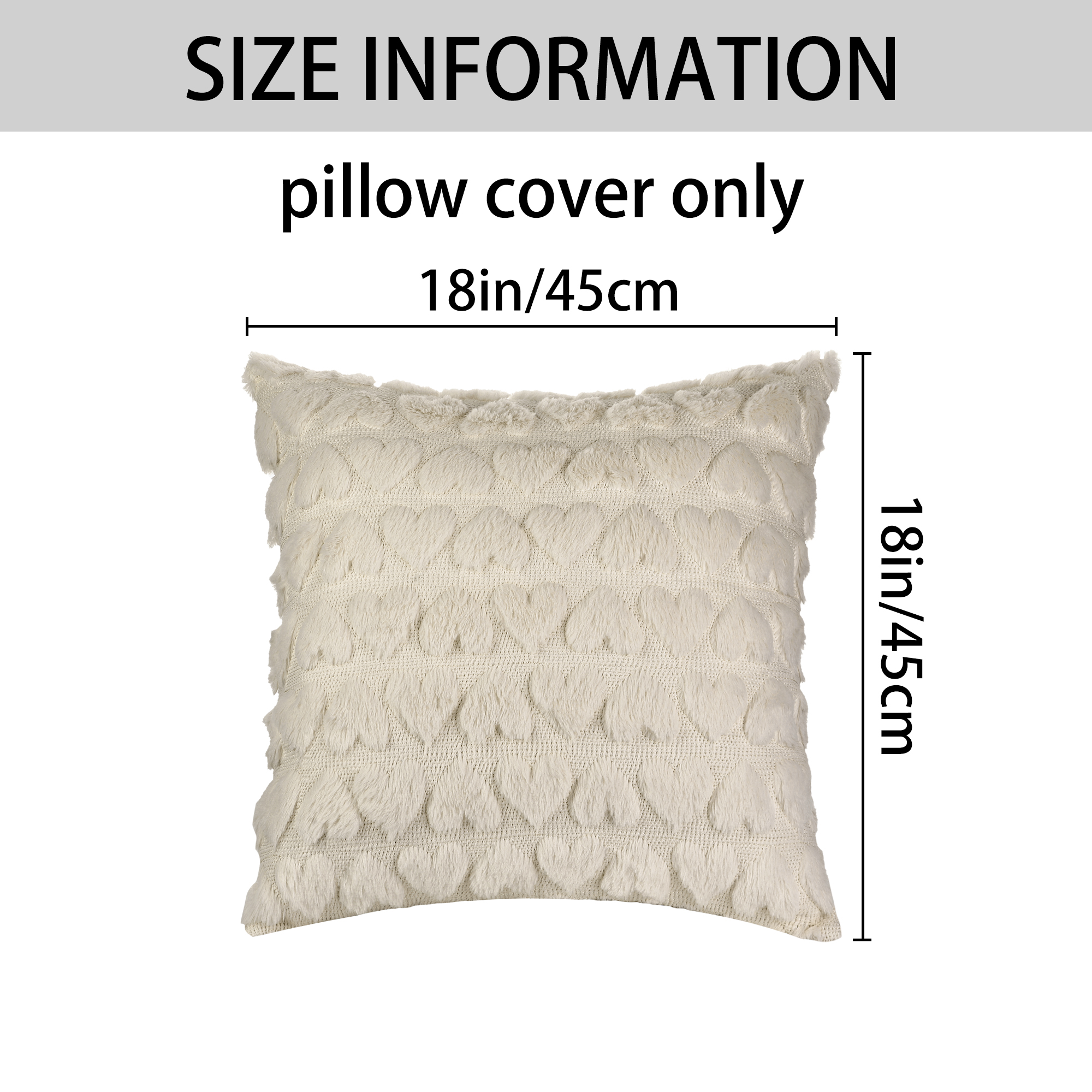 Unique Bargains Decorative Pillow Covers Modern Heart Pattern Pillow Covers (2 Count) Beige 18" x 18"