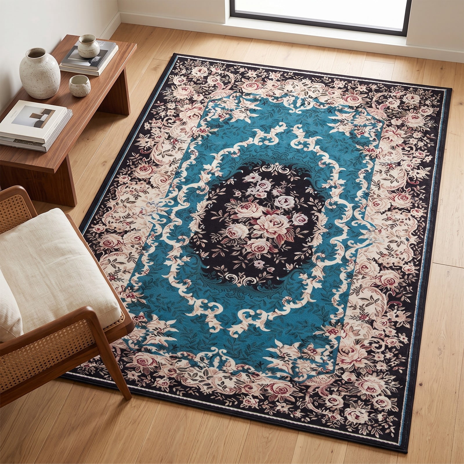ALPULON Vintage Area Rug 6'7 x 4'8 Non-Shedding Soft Surface Anti-Slip Bottom Machine Washable Floor Carpet for Living Room Bedroom Dining Room Office, Multicolor