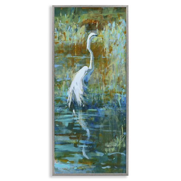 Stupell Industries Rustic Lodge Egret Bird Swimming Pond Nature Gray Framed Giclee Art, 10 x 24, by Kathleen Broaderick