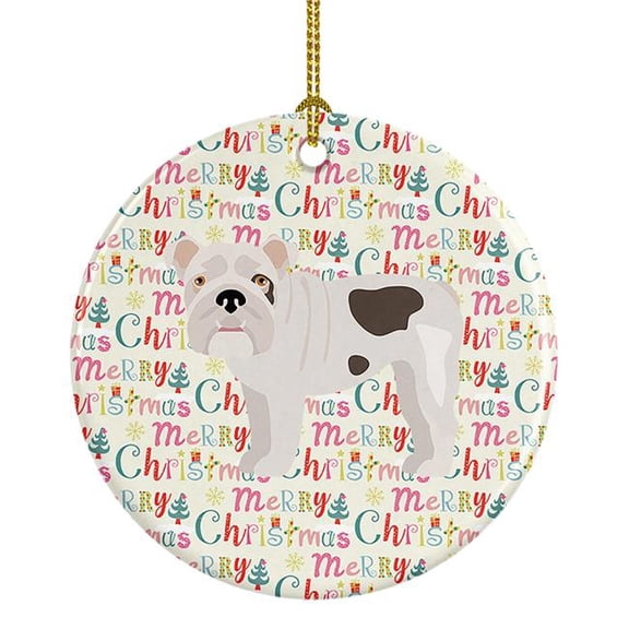 English Bulldog #2 Merry Christmas Ceramic Ornament 2.8 in x 2.8 in