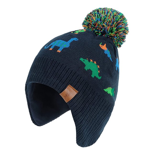 Gorro para niños, otoño e invierno, protección para las orejas, cómodo y cálido, con diseño de dinosaurio, gorro de lana con forro polar para niños y niñas