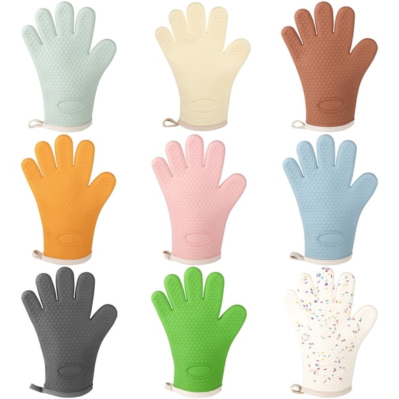 Heat Resistant Silica Gel Kitchen Oven Gloves, High Temp Thickened Insulation Mitts for Microwave Baking Use