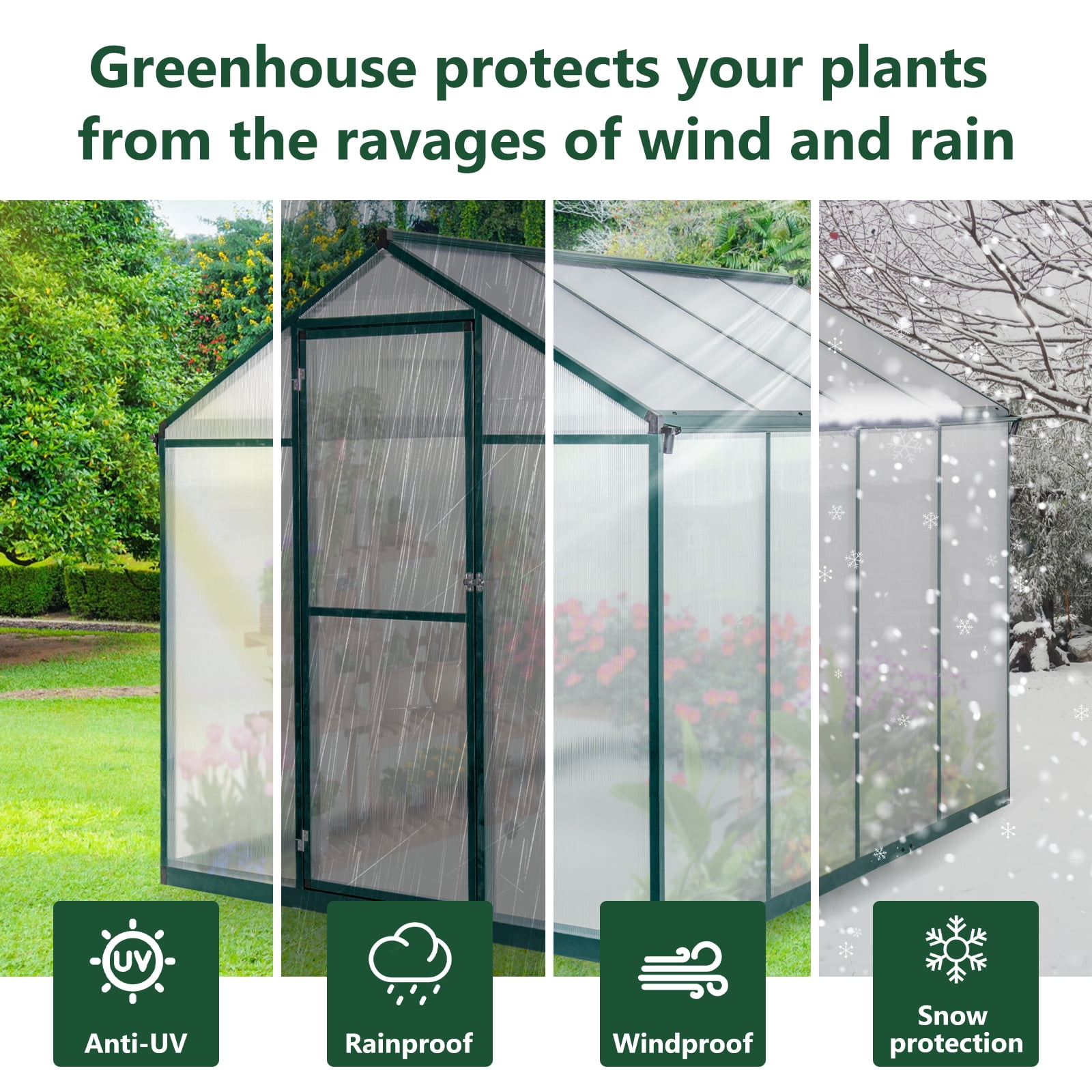 Tuekys 6*8FT Greenhouse for Outdoor, Polycarbonate Greenhouse with Roof Vent, Large Walk-in Greenhouse for Outside Garden Backyard