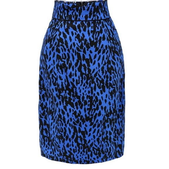 Pencil skirt vintage style leopard print blue skirts