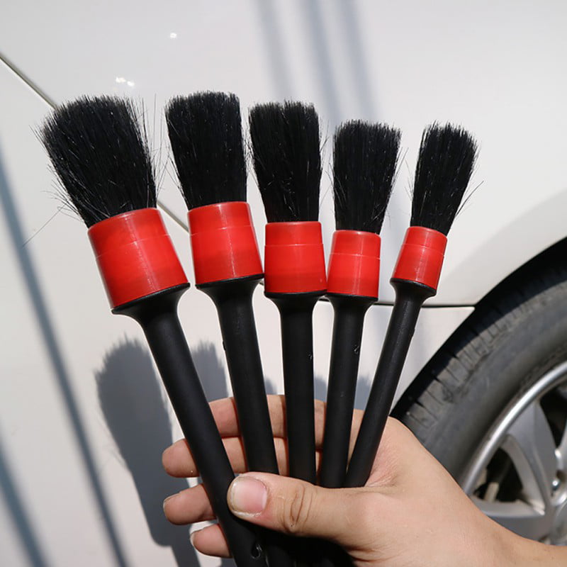 5Pcs Natural Boar Hair Detail Brush Auto Detailing Brush Set Car