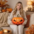 thumbnail image 6 of Halloween Hat Pumpkin Plush Cushion, Soft Decorative Throw Pillow for Couch Bed, Cozy Fall Accent Pillow for Seasonal Home Decor, Orange, 6 of 7