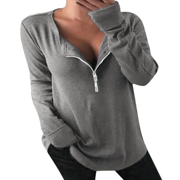 Gibobby Casual Sudadera para Mujer Sudadera suelta para mujer cuello redondo para otoño e invierno(Gris,CH)