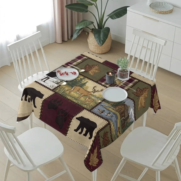 Wildlife Moose Deer Bear Silhouettes Table Cloth 54x54in, Waterproof Square Tablecloth Wipeable Tablecloths Animal Plaid Table Covers for Dining Tables Party Indoor Outdoor