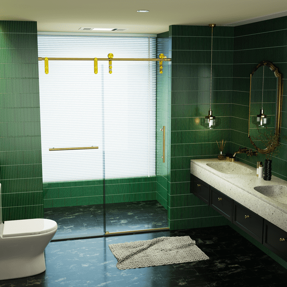 Kaisneo Gold Tempered Frameless 54 in x 76 in 0.32 in Thick Shower Door