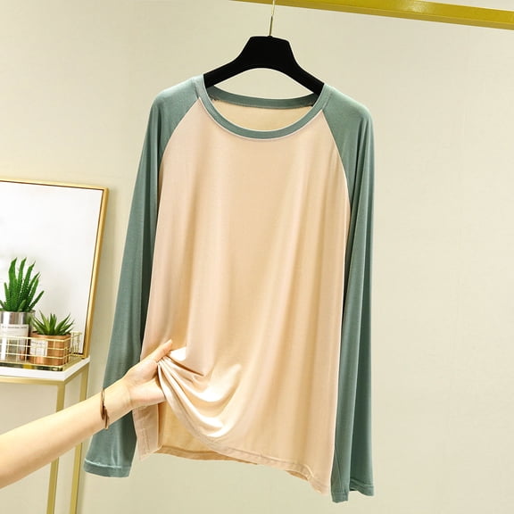 Jesvior Unisex Long Sleeve Pajama Top Loose Solid Casual Home Wear Sleepwear Tee for Women Men
