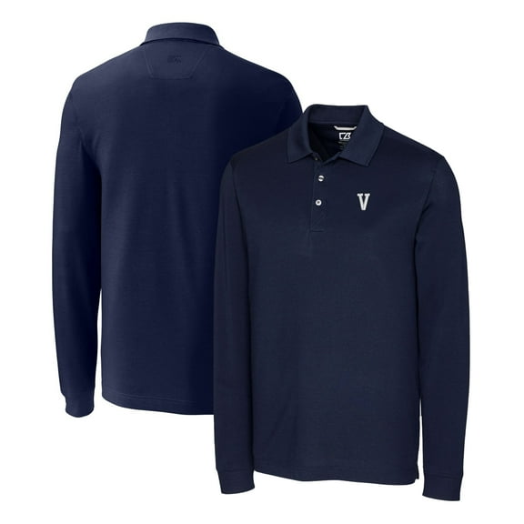 Men's Cutter & Buck Navy Villanova Wildcats Advantage Tri-Blend Pique Long Sleeve Polo