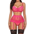 thumbnail image 2 of Avidlove Women Lingerie Set with Garter Bra and Panty Set 3 Piece Lace Underwired Lingerie Pink，M, 2 of 3