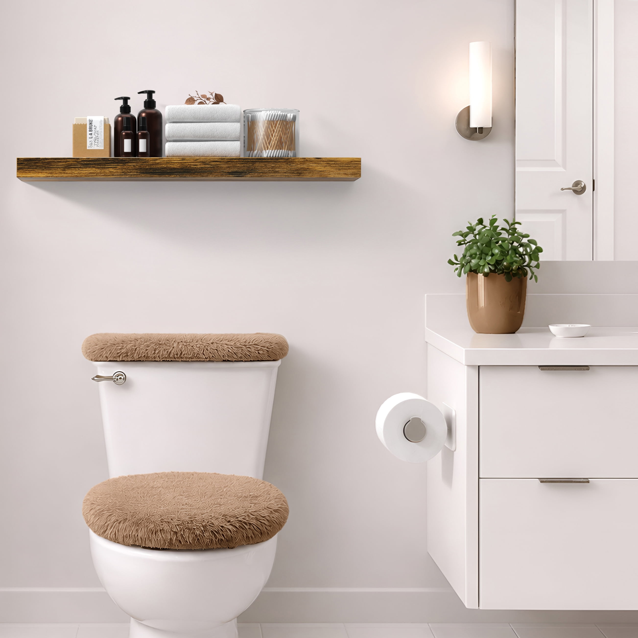 Sorbus 35" Floating Wall Shelf, Brown, Invisible Brackets, Bathroom, Bedroom & Home Decor