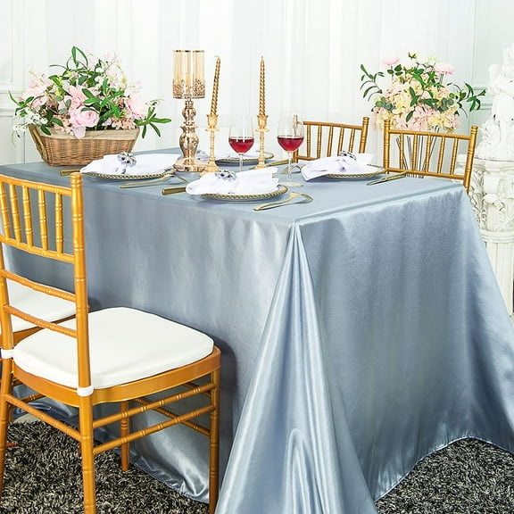 Wedding Linens Inc. 54" x 108" Satin Rectangular Table Cover Tablecloth - Dusty Blue