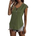 thumbnail image 1 of VISgogo, camiseta informal de manga corta para mujer, camisetas ajustadas de cuello redondo con cremallera y costuras de encaje de Color sólido a la moda VISgogo  moda, 1 of 5