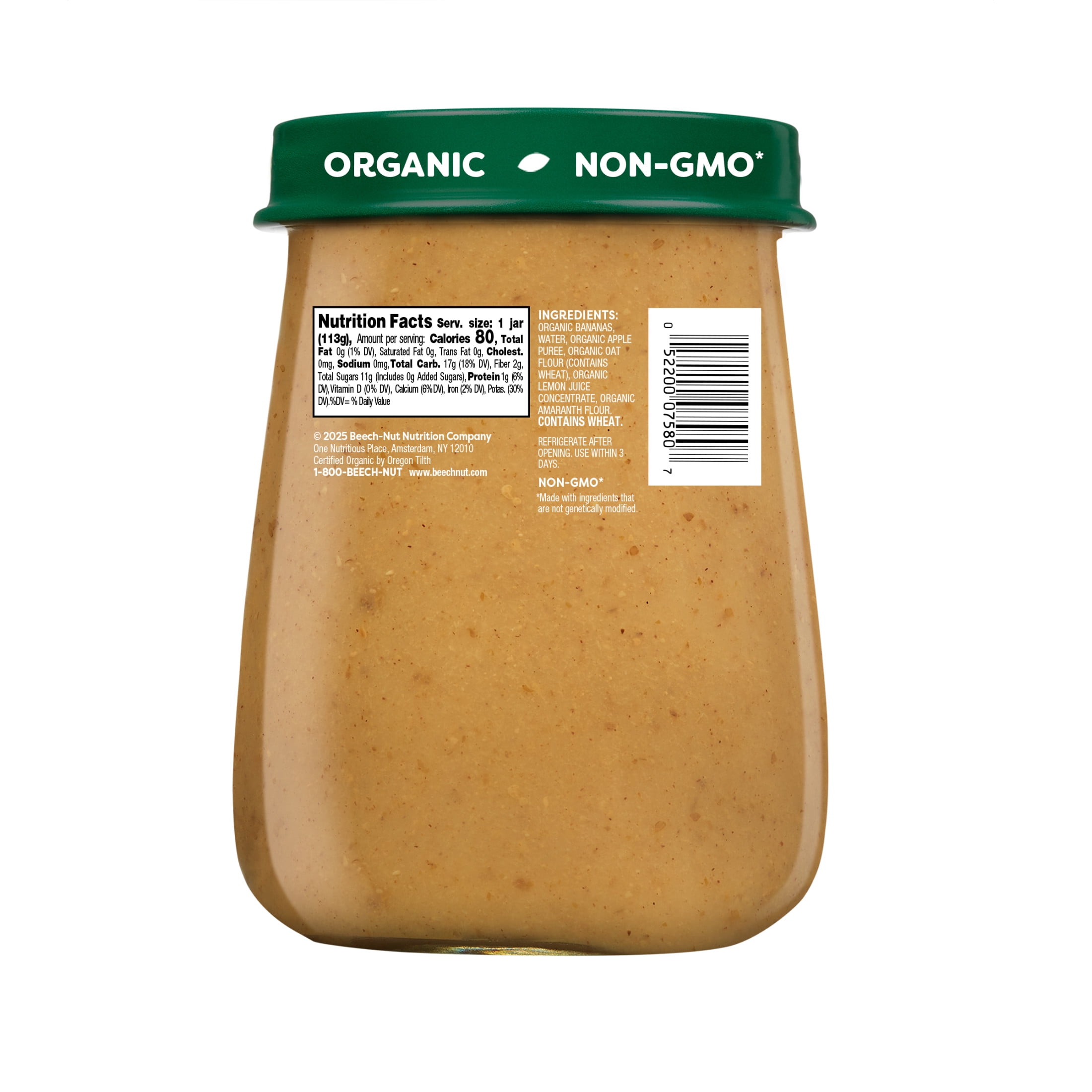 (4 pack) Beech-Nut Organics Stage 2 Organic Baby Food, Banana & Granola, 4 oz Jar