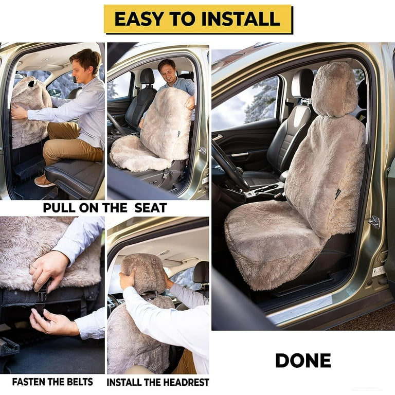 ZONETECH Car Seat Covers Full Set,Sheepskin Winter Wool Auto Accessories  for All Season Protection of Your Seats,Include Front&Rear Seat Cover  (Ivory