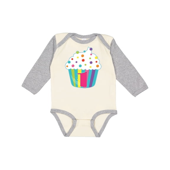 Inktastic 1st Birthday cupcake Boys or Girls Long Sleeve Baby Bodysuit