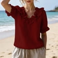thumbnail image 7 of Yutgune Women's Ruffle Trim V-Neck Blouse Short Puff Sleeve Solid Casual Top Elegant Summer Wear, S-2XL, 7 of 7