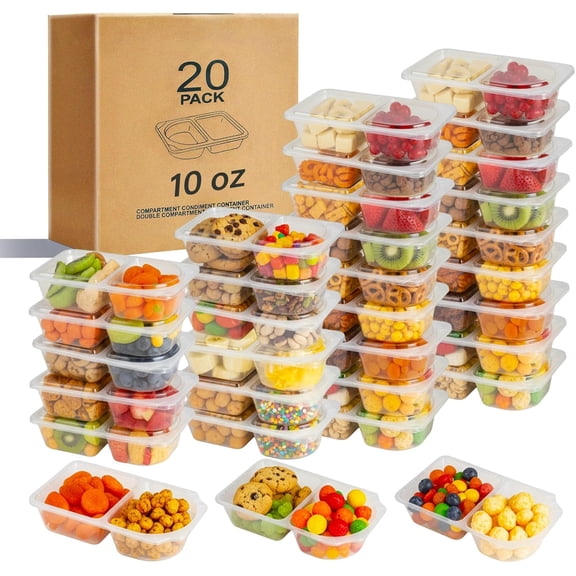 20 Pack Reusable Snack Containers with Lids, Snack Containers, Snack Pack Containers, meal prep containers Double Compartment, Container Portion Control for On the Go Travel Essentials