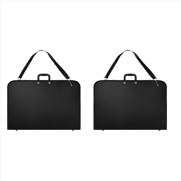 2X Caja de Cartera de Arte Negro Estuche de Transporte de Artista Estuche para Carteras de Artistas con Correa para El Hombro (19X14.7X1.5 Pulgadas)