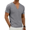 thumbnail image 7 of Men's Oversized Cotton Summer T-Shirts Solid Color Short Sleeved Deep V Linen Casual Summer Classic Cotton T Shirts - Dark Gray∣2XL, 7 of 7