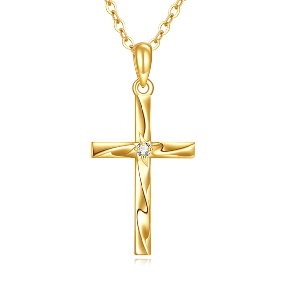 14K Real Gold Cross Necklace for Women Solid Yellow Gold Cross Pendant Religious Faith Jewelry Gifts for Wife Mom