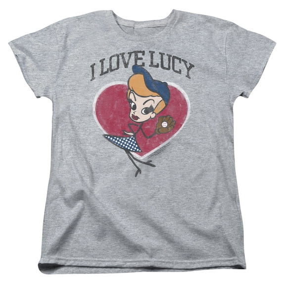 Trevco Sportswear LB323-WT-1 I Love Lucy Baseball Diva Womens Short Sleeve T-Shirt, Athletic Heather - Small