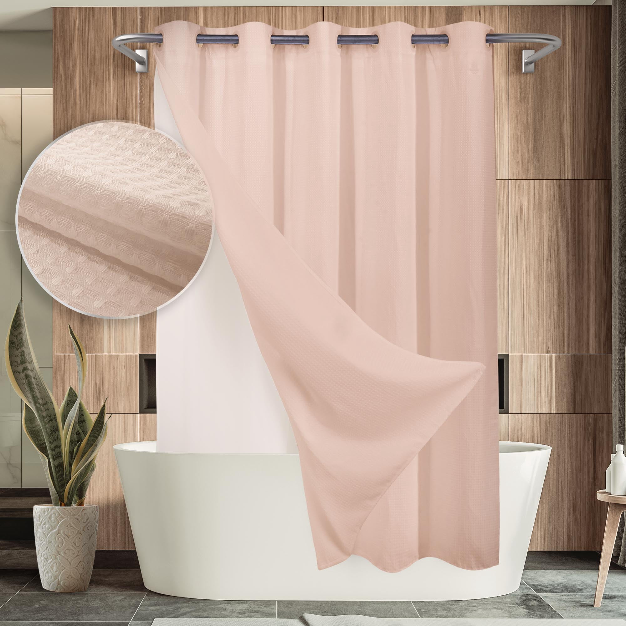 Barossa Design Lux Pink Shower Curtain with Snap-in Liner, Waffle Weave ...