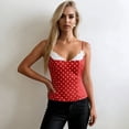 thumbnail image 2 of Samlisa Spaghetti Strap Camisole Tops for Women Trendy Polka Dots Printed Lace Shelf Bra Tank Tops Summer Sleeveless Slim Fit Cami Tops Tshirts Red S, 2 of 4