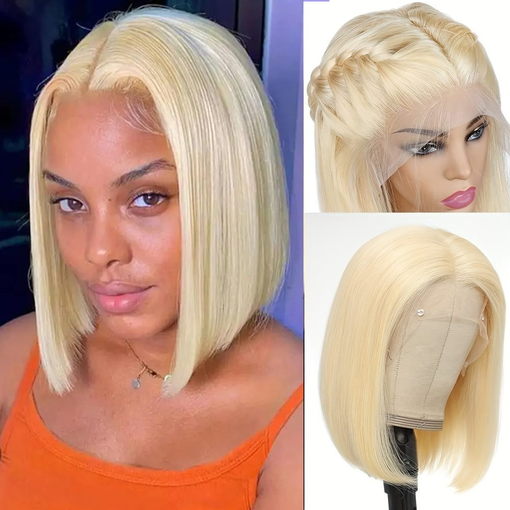 Blonde Bob Wigs for Black Women Short Human Hair Wig 13x6 613 Lace Front Wigs Human Hair Bob 180% Density Straight Blonde Lace Front Wig Pre Plucked