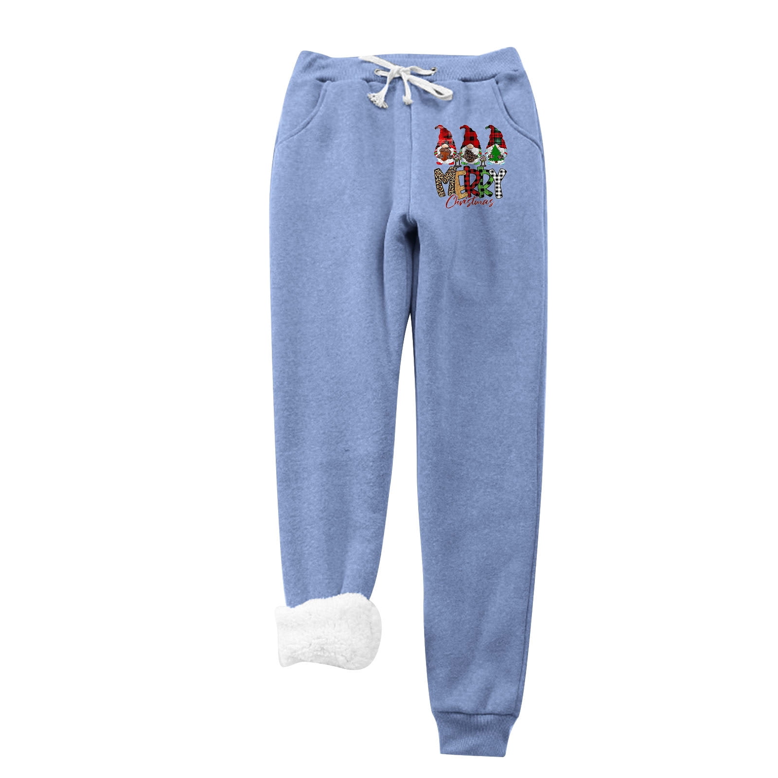 Virmaxy Christmas Sherpa Lined Sweatpants for Women Pink Christmas - Main Image