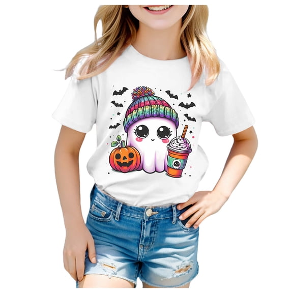 HCNTES Toddler Halloween Shirt Baby Boys Girls Ghost Tshirt Short Sleeve Tee Tops Spooky Season Fall Clothes(4-5 Years,O24-White)
