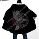 thumbnail image 3 of Capa gruesa y cálida con capucha para hombre, abrigo con estampado 3D de armadura vikinga con símbolo de tatuaje de cuervo, abrigo de lana a prueba de viento, bata de Manta, 9, 3 of 4