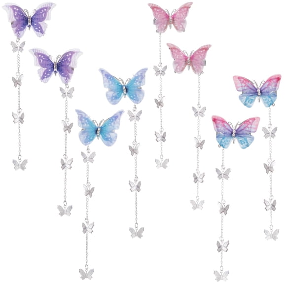 CustomyLife 8 pinzas para el pelo con borlas de mariposa, pasadores lindos de hadas, color morado, azul, rosa, Navidad, boda, graduación, accesorios para el pelo para mujeres, Rapunzel, pelo largo, co
