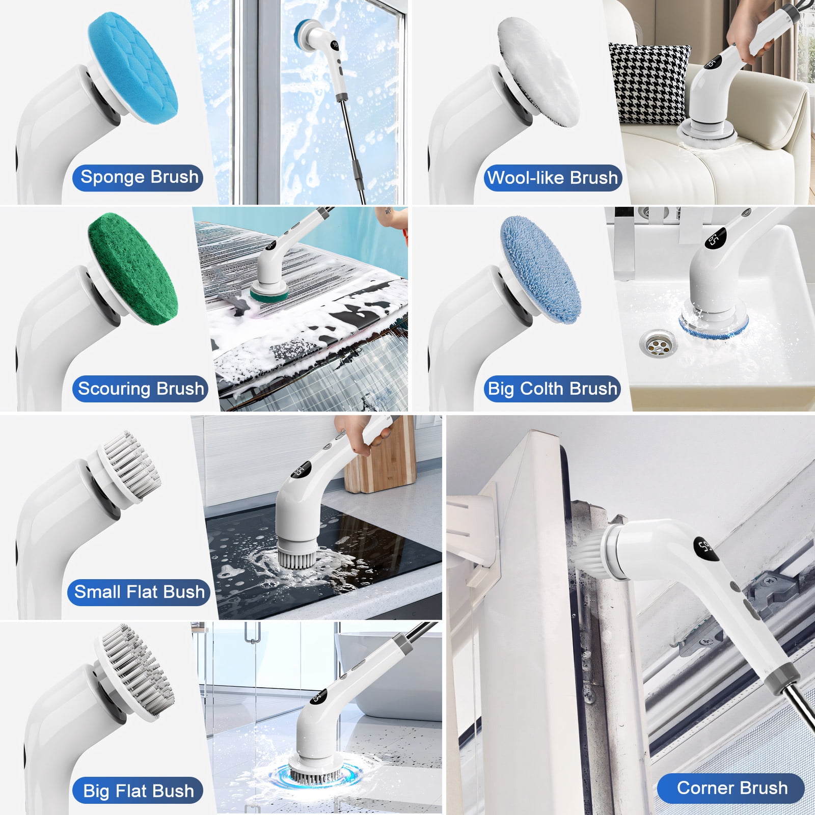 Amiluo Electric Spin Scrubber, Cordless Bathroom Cleaning Brush, Power Scrubber with Extension Handle & 7 Replaceable Heads for Shower Tub Tile Floor